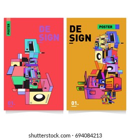 Flat color covers set. Abstract colorful geometric 3d with typography design template. Trendy poster design and colorful theme. 