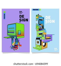 Flat color covers set. Abstract colorful geometric 3d with typography design template. Trendy poster design and colorful theme. 