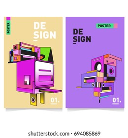 Flat color covers set. Abstract colorful geometric 3d with typography design template. Trendy poster design and colorful theme. 