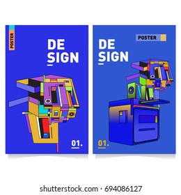 Flat color covers set. Abstract colorful geometric 3d with typography design template. Trendy poster design and colorful theme. 