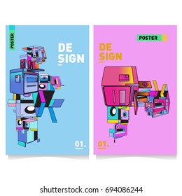 Flat color covers set. Abstract colorful geometric 3d with typography design template. Trendy poster design and colorful theme. 