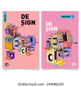Flat color covers set. Abstract colorful geometric 3d with typography design template. Trendy poster design and colorful theme. 