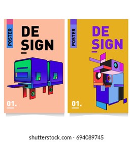 Flat color covers set. Abstract colorful geometric 3d with typography design template. Trendy poster design and colorful theme. 