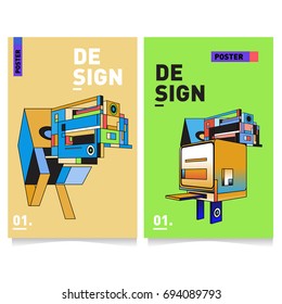 Flat color covers set. Abstract colorful geometric 3d with typography design template. Trendy poster design and colorful theme. 