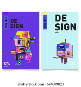 Flat color covers set. Abstract colorful geometric 3d with typography design template. Trendy poster design and colorful theme. 