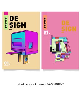 Flat color covers set. Abstract colorful geometric 3d with typography design template. Trendy poster design and colorful theme. 