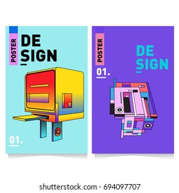 Flat color covers set. Abstract colorful geometric 3d with typography design template. Trendy poster design and colorful theme. 