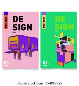 Flat color covers set. Abstract colorful geometric 3d with typography design template. Trendy poster design and colorful theme. 