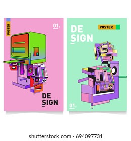 Flat color covers set. Abstract colorful geometric 3d with typography design template. Trendy poster design and colorful theme. 