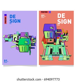 Flat color covers set. Abstract colorful geometric 3d with typography design template. Trendy poster design and colorful theme. 