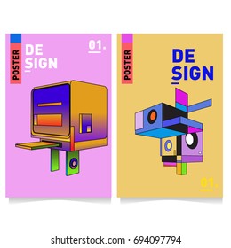 Flat color covers set. Abstract colorful geometric 3d with typography design template. Trendy poster design and colorful theme. 