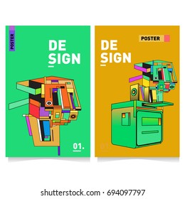 Flat color covers set. Abstract colorful geometric 3d with typography design template. Trendy poster design and colorful theme. 