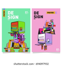 Flat color covers set. Abstract colorful geometric 3d with typography design template. Trendy poster design and colorful theme. 