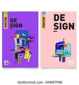 Flat color covers set. Abstract colorful geometric 3d with typography design template. Trendy poster design and colorful theme. 