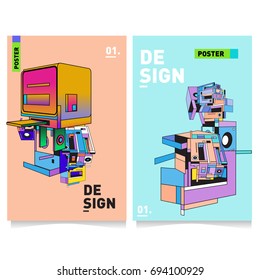 Flat color covers set. Abstract colorful geometric 3d with typography design template. Trendy poster design and colorful theme. 