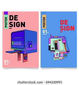 Flat color covers set. Abstract colorful geometric 3d with typography design template. Trendy poster design and colorful theme. 