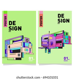 Flat color covers set. Abstract colorful geometric 3d with typography design template. Trendy poster design and colorful theme. 
