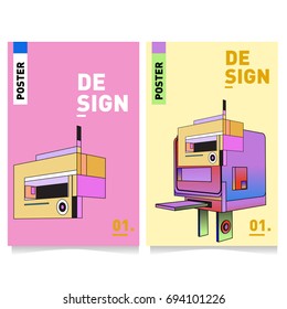 Flat color covers set. Abstract colorful geometric 3d with typography design template. Trendy poster design and colorful theme. 