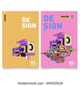 Flat color covers set. Abstract colorful geometric 3d with typography design template. Trendy poster design and colorful theme. 