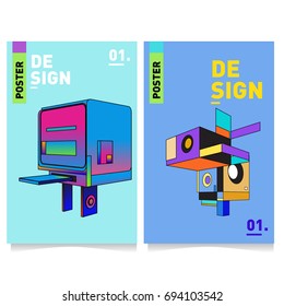 Flat color covers set. Abstract colorful geometric 3d with typography design template. Trendy poster design and colorful theme. 