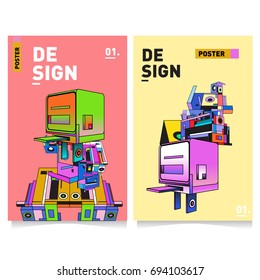 Flat color covers set. Abstract colorful geometric 3d with typography design template. Trendy poster design and colorful theme. 