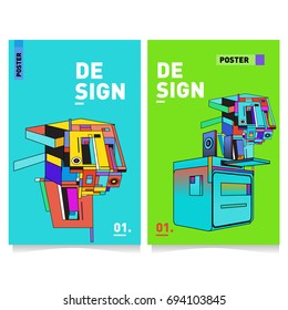 Flat color covers set. Abstract colorful geometric 3d with typography design template. Trendy poster design and colorful theme. 