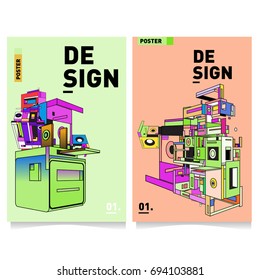 Flat color covers set. Abstract colorful geometric 3d with typography design template. Trendy poster design and colorful theme. 