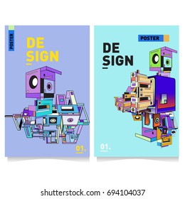 Flat color covers set. Abstract colorful geometric 3d with typography design template. Trendy poster design and colorful theme. 