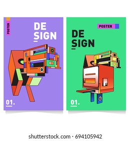 Flat color covers set. Abstract colorful geometric 3d with typography design template. Trendy poster design and colorful theme. 