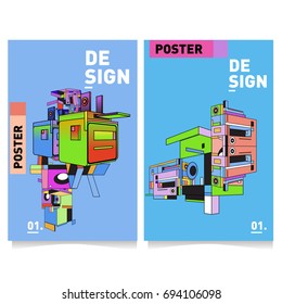 Flat color covers set. Abstract colorful geometric 3d with typography design template. Trendy poster design and colorful theme. 