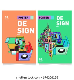 Flat color covers set. Abstract colorful geometric 3d with typography design template. Trendy poster design and colorful theme. 