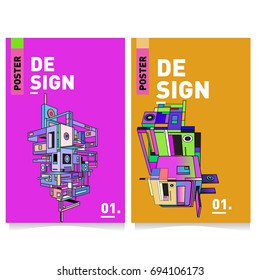 Flat color covers set. Abstract colorful geometric 3d with typography design template. Trendy poster design and colorful theme. 
