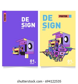 Flat color covers set. Abstract colorful geometric 3d with typography design template. Trendy poster design and colorful theme. 
