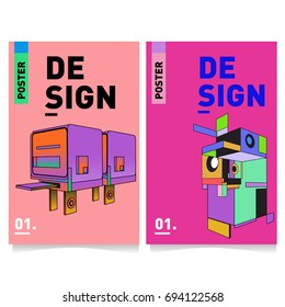 Flat color covers set. Abstract colorful geometric 3d with typography design template. Trendy poster design and colorful theme. 