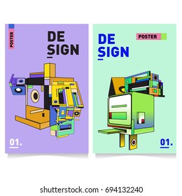 Flat color covers set. Abstract colorful geometric 3d with typography design template. Trendy poster design and colorful theme. 