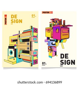 Flat color covers set. Abstract colorful geometric 3d with typography design template. Trendy poster design and colorful theme. 