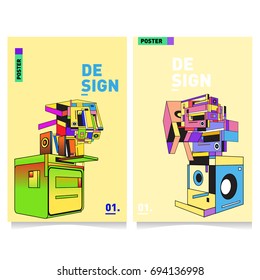 Flat color covers set. Abstract colorful geometric 3d with typography design template. Trendy poster design and colorful theme. 