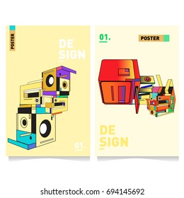 Flat color covers set. Abstract colorful geometric 3d with typography design template. Trendy poster design and colorful theme. 