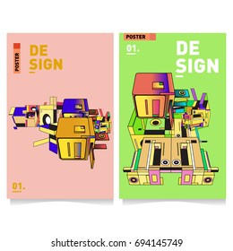 Flat color covers set. Abstract colorful geometric 3d with typography design template. Trendy poster design and colorful theme. 
