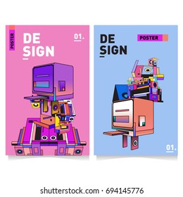 Flat color covers set. Abstract colorful geometric 3d with typography design template. Trendy poster design and colorful theme. 