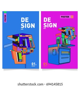 Flat color covers set. Abstract colorful geometric 3d with typography design template. Trendy poster design and colorful theme. 