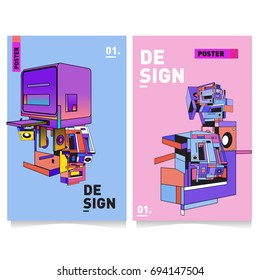 Flat color covers set. Abstract colorful geometric 3d with typography design template. Trendy poster design and colorful theme. 