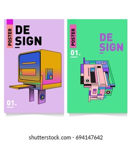 Flat color covers set. Abstract colorful geometric 3d with typography design template. Trendy poster design and colorful theme. 