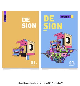 Flat color covers set. Abstract colorful geometric 3d with typography design template. Trendy poster design and colorful theme. 