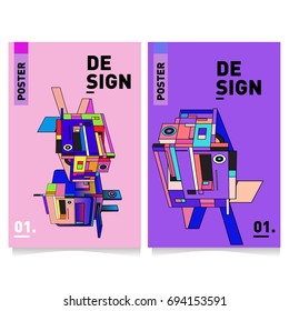 Flat color covers set. Abstract colorful geometric 3d with typography design template. Trendy poster design and colorful theme. 