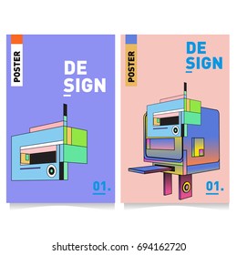 Flat color covers set. Abstract colorful geometric 3d with typography design template. Trendy poster design and colorful theme. 