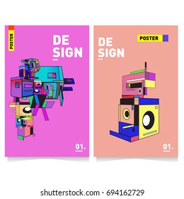Flat color covers set. Abstract colorful geometric 3d with typography design template. Trendy poster design and colorful theme. 