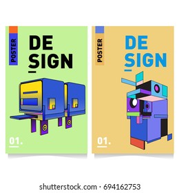Flat color covers set. Abstract colorful geometric 3d with typography design template. Trendy poster design and colorful theme. 