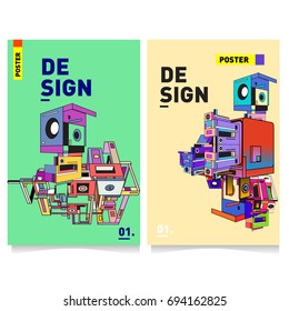 Flat color covers set. Abstract colorful geometric 3d with typography design template. Trendy poster design and colorful theme. 