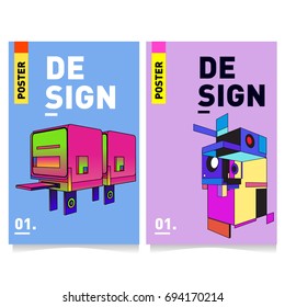 Flat color covers set. Abstract colorful geometric 3d with typography design template. Trendy poster design and colorful theme. 